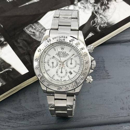

Часы Мужские Rolex Daytona Quartz Date Silver-White, Браслет серебряный, Белый цф