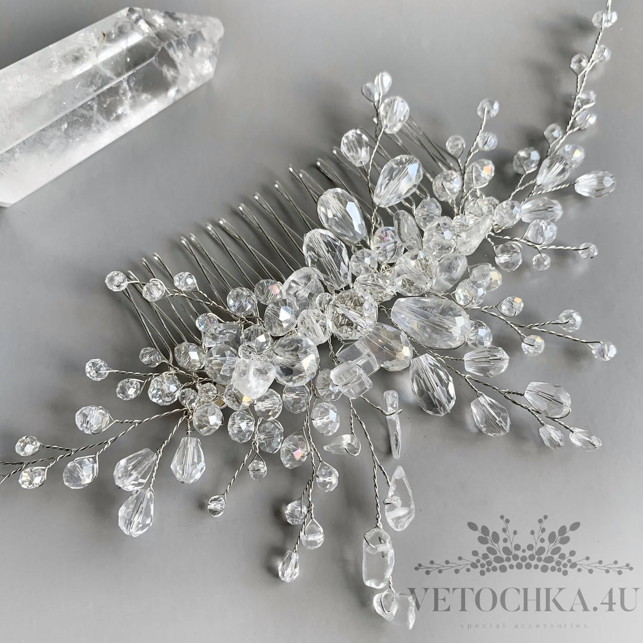 

Хрустальный свадебный гребень для прически невесты