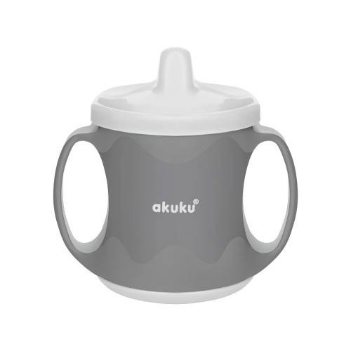 

Поильник-непроливайка с твёрдым носиком с ручками 200 мл A0423-GREY/WHITE new