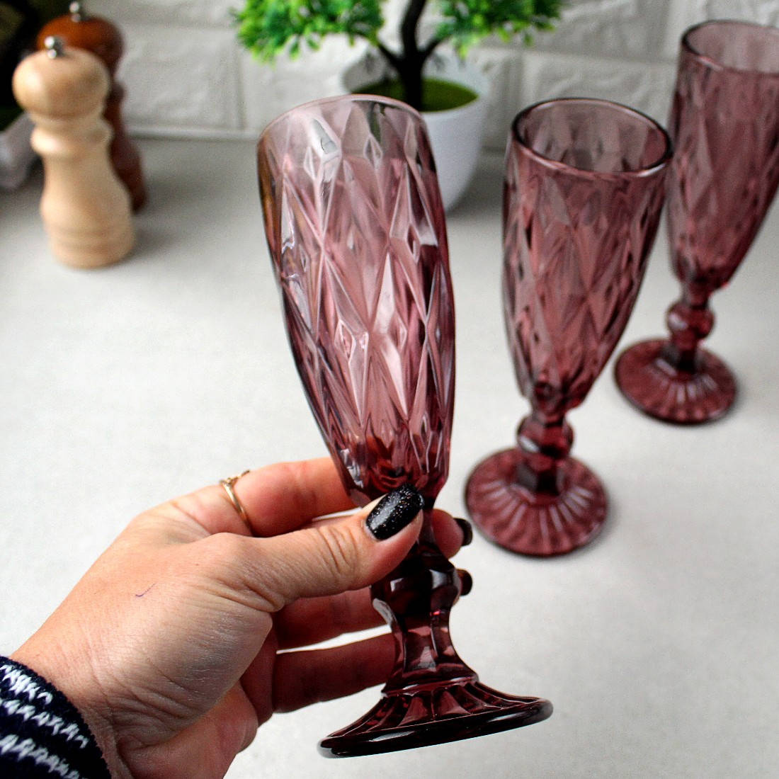 

Набор розовых бокалов для шампанского HLS "Рубин" 6 шт 150 мл, Розовый