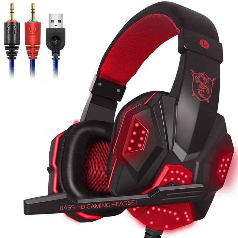 

Игровые наушники MERRISPORT с микрофоном и подсветкой красный (E-18563)
