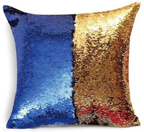 

Декоративная наволочка анти-стресс с пайетками 40*40см синий/золото №5