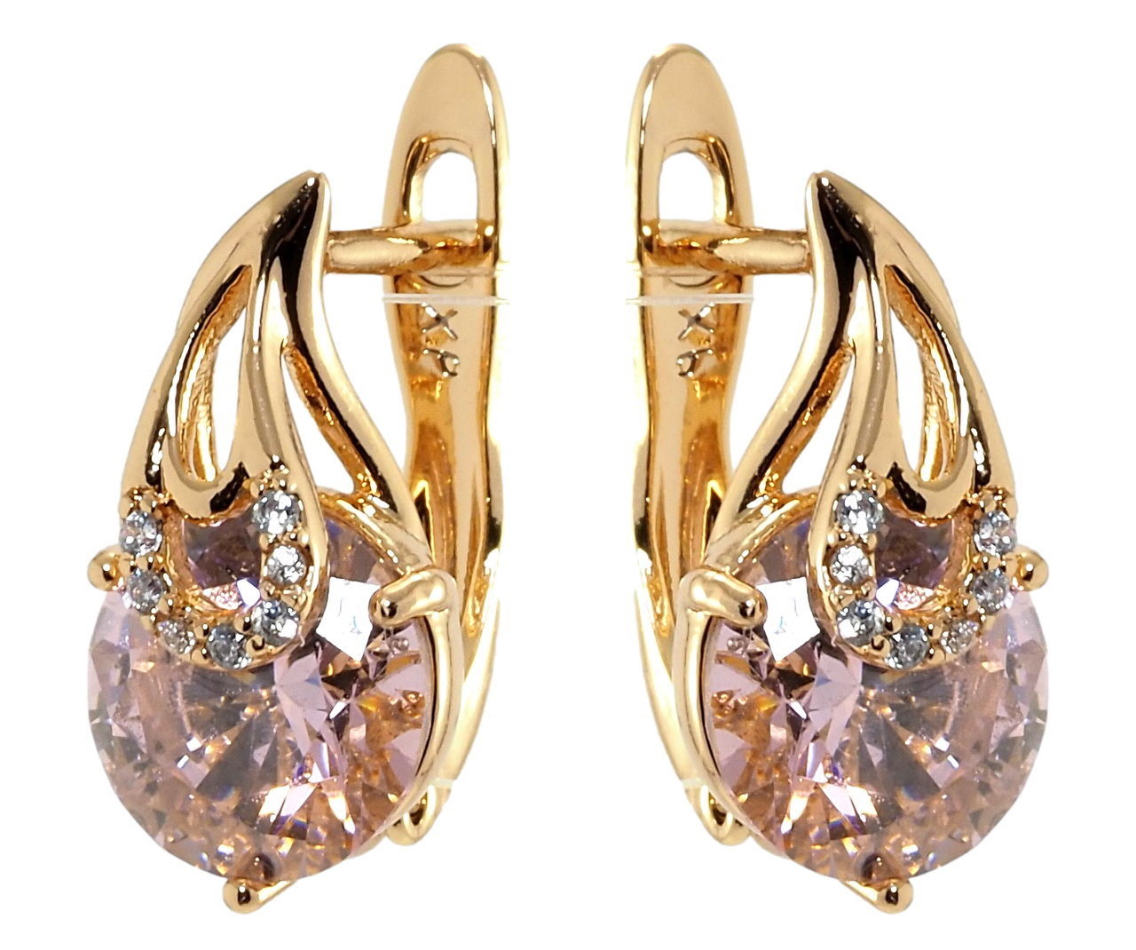 

Серьги Xuping Позолота 18K английский замок "Розовые фианиты с петельками"
