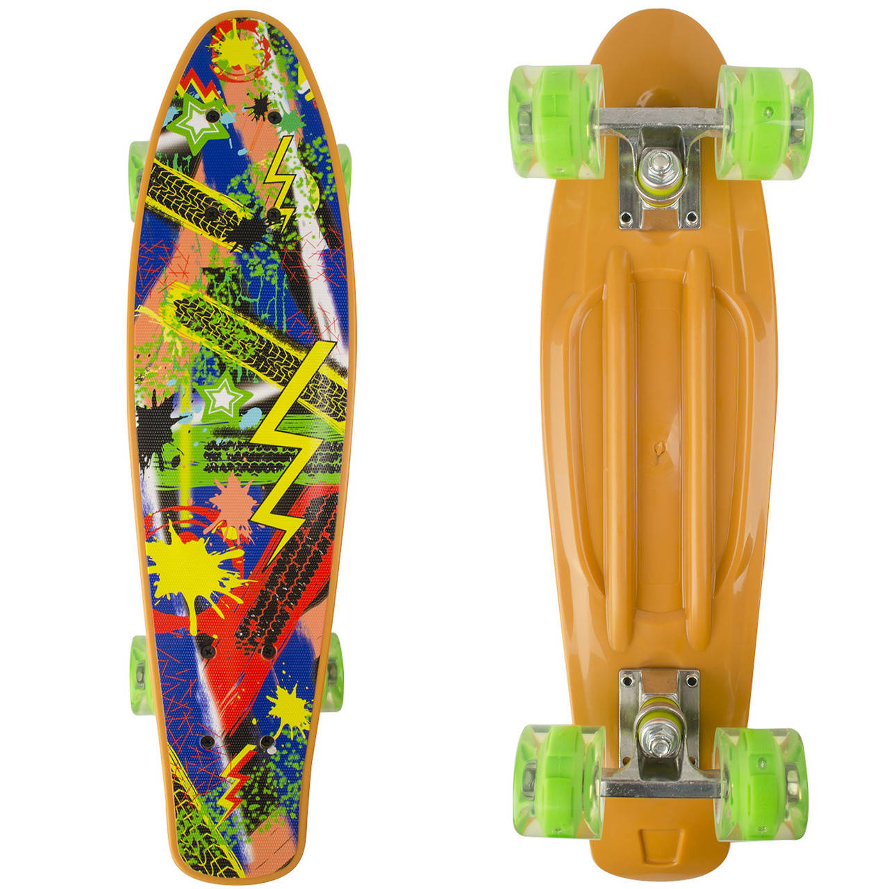 

Крутой пенни борд с рисунком оранжевый бежевый со светящимися колесами penny skateboard 22