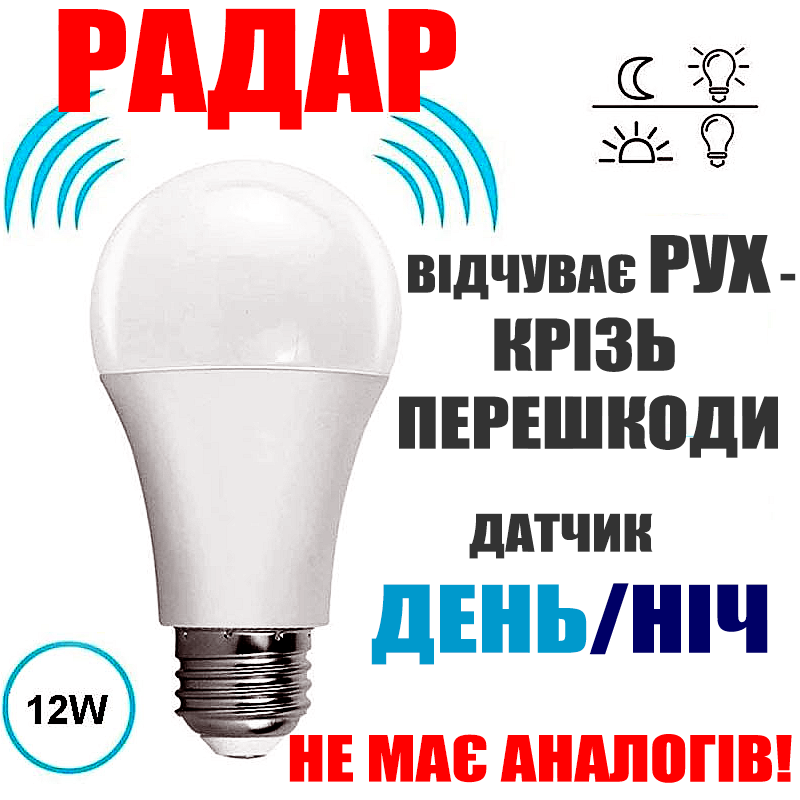 

Лампа светодиодная с радио датчиком движения GOXI 003RF LED 12Вт. Автоматическое включение света. Для подъезда