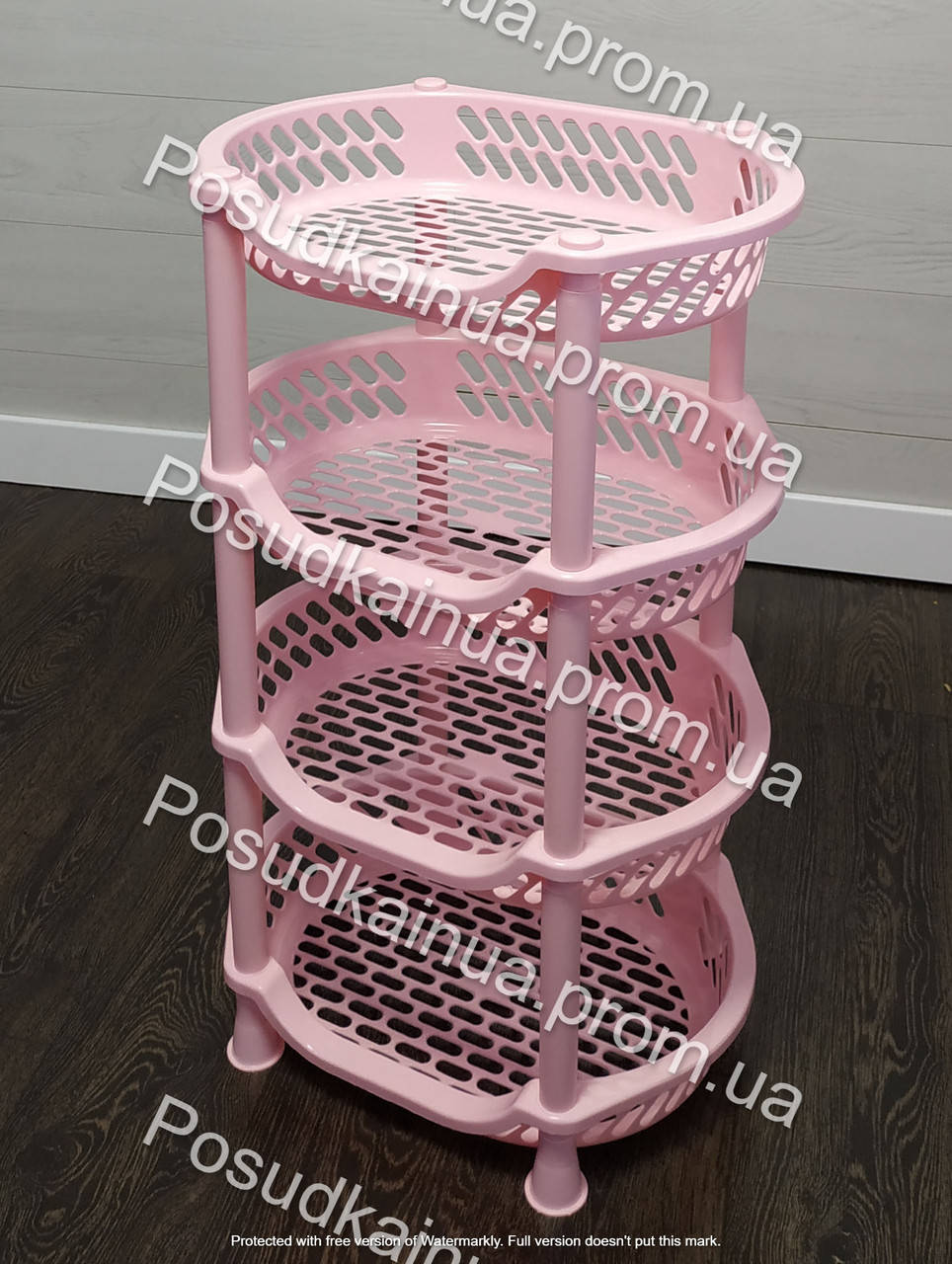 

Этажерка из пластика органайзер для ванной и кухни EFE Plastics 4 яруса розовая