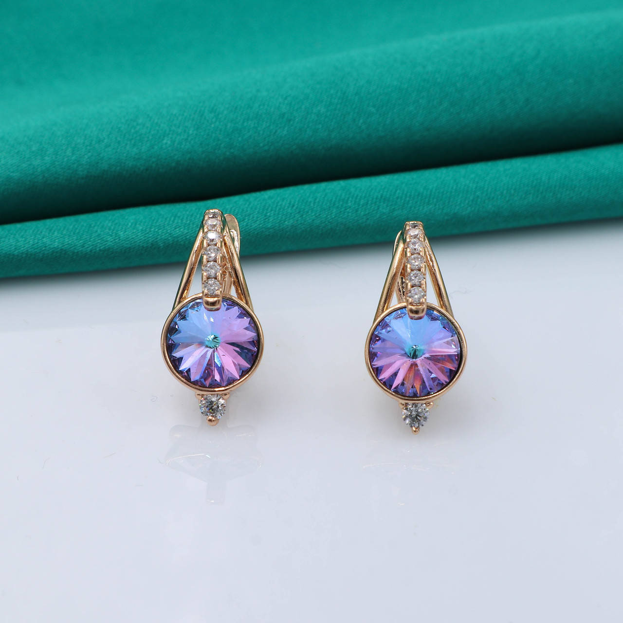 

Серьги Фиолетовый Swarovski, англ.замок, позолота Xuping, 18К