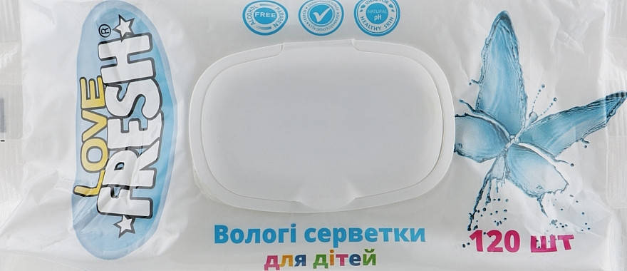 

Салфетки влажные Love Fresh , детские 120 шт с клапаном