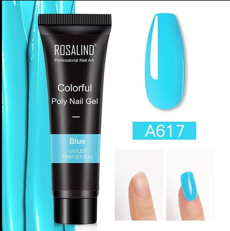 

Rosalind Полигель Акрил гель, акригель для наращивания и укрепление ногтей 15мл Голубой 617