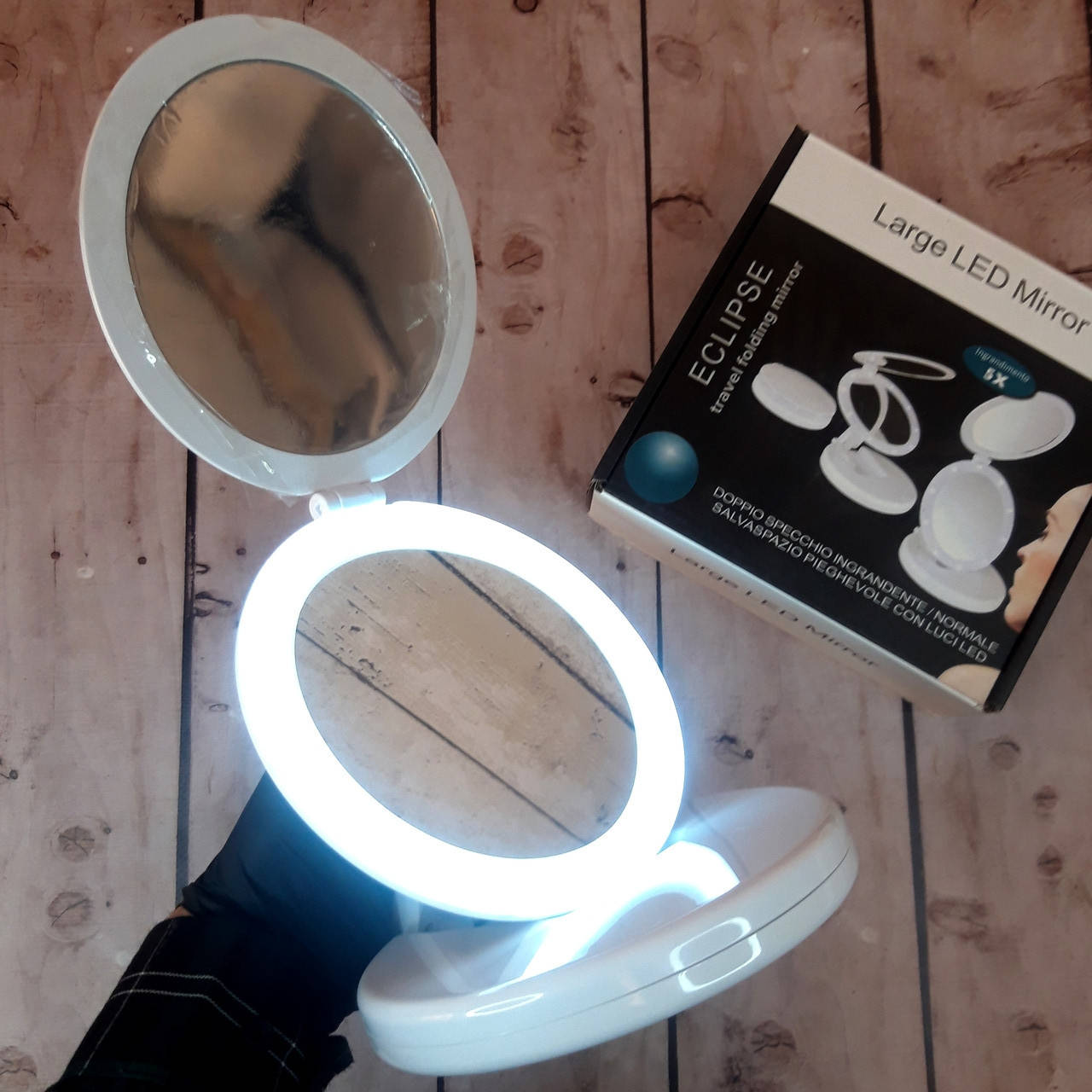 

Зеркало для макияжа с подсветкой складное Led яркое девушке Large Mirror два круглое раскладное (Живые фото), Белый