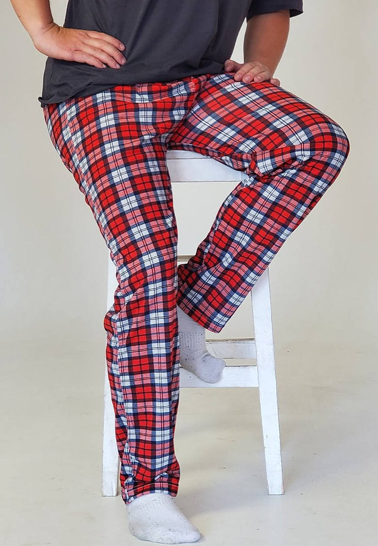 

Мужские пижамные штаны красные в клетку хлопковые весна/лето