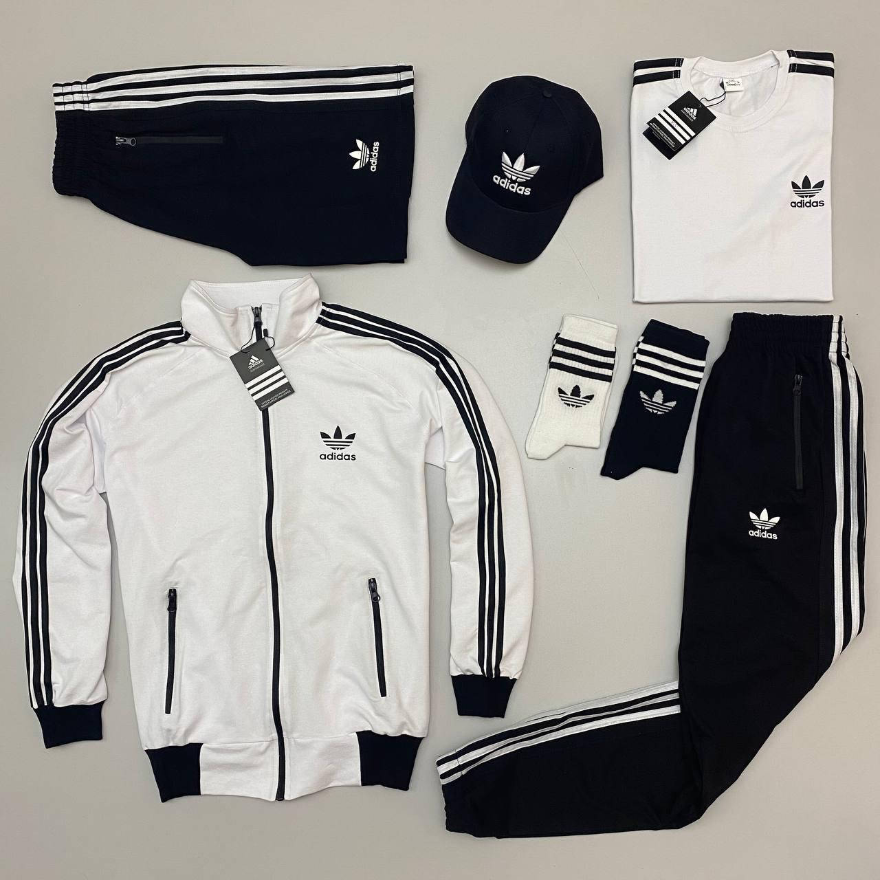 

Набор 7в1 Adidas: кофта-штаны-футболка-шорты-кепка, Белый