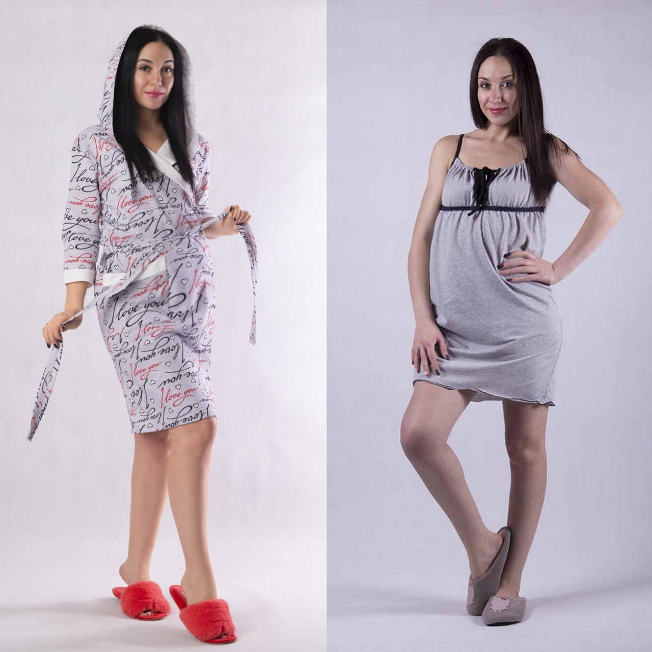 

Халат с капюшоном и ночнушка для беременных и кормящих 50/52