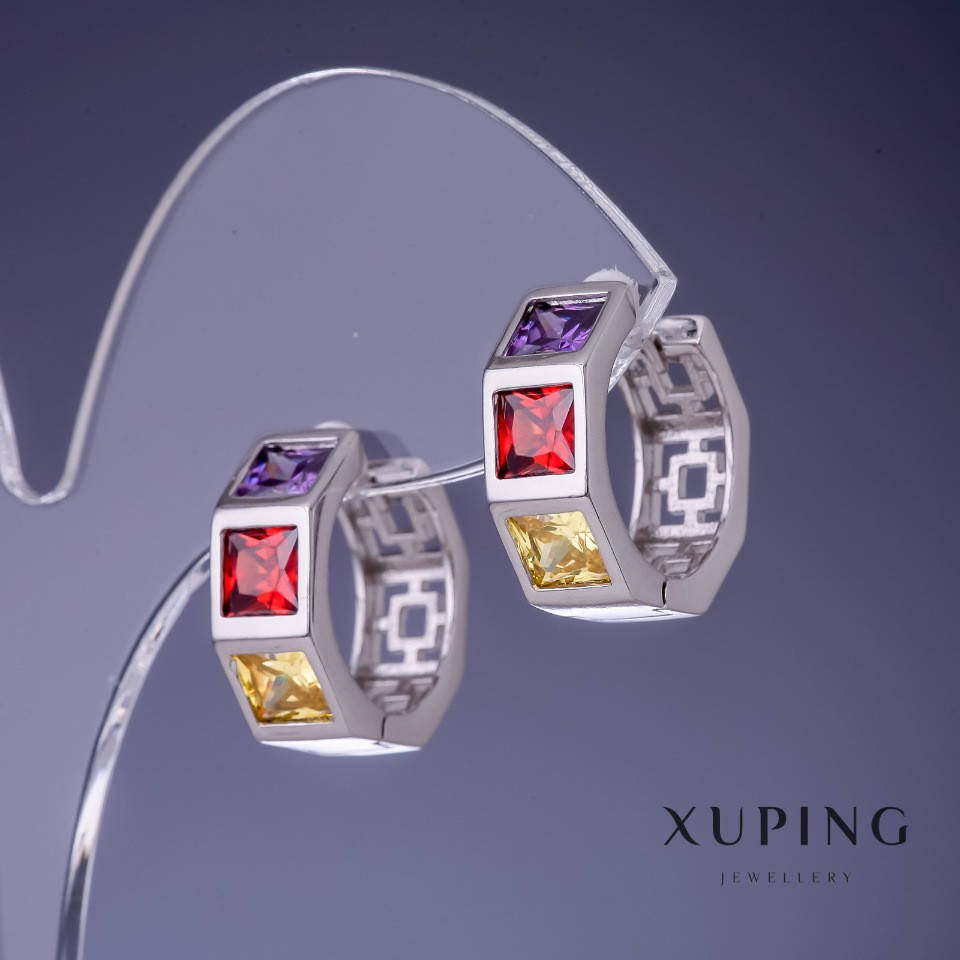 

Серьги Xuping разноцветные кристаллы 18х7мм "родий"