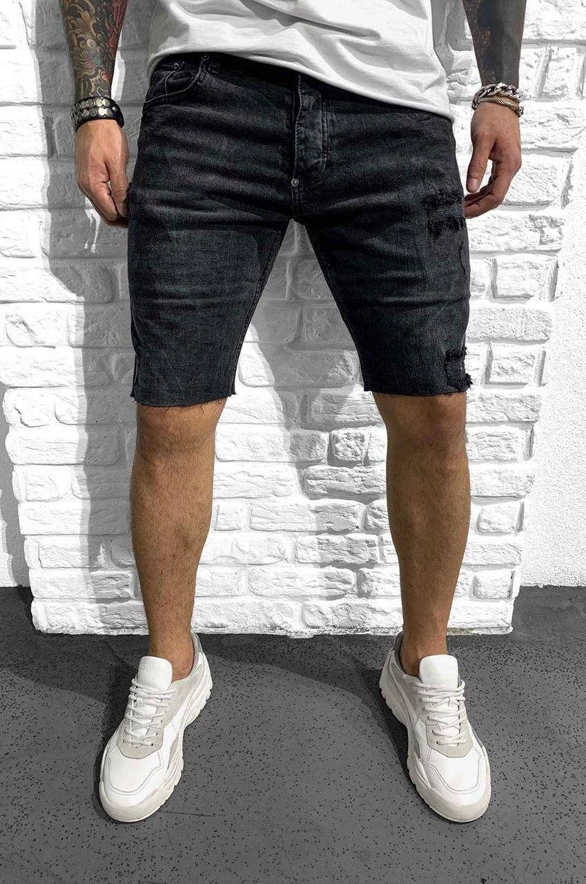 

Мужские джинсовые шорты темно-серые рваные slim fit модель Турция ЛЮКС КАЧЕСТВО S M L XL 36, Темно-серый