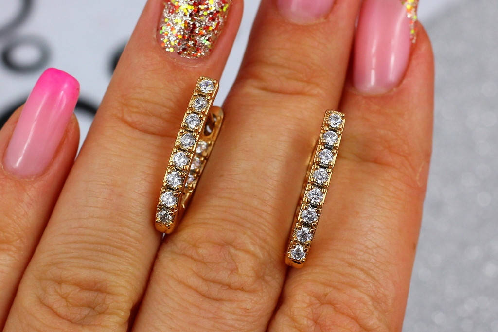 

Серьги Xuping Jewelry дорожки с крупными камнями спереди и сзади 2 см золотистые