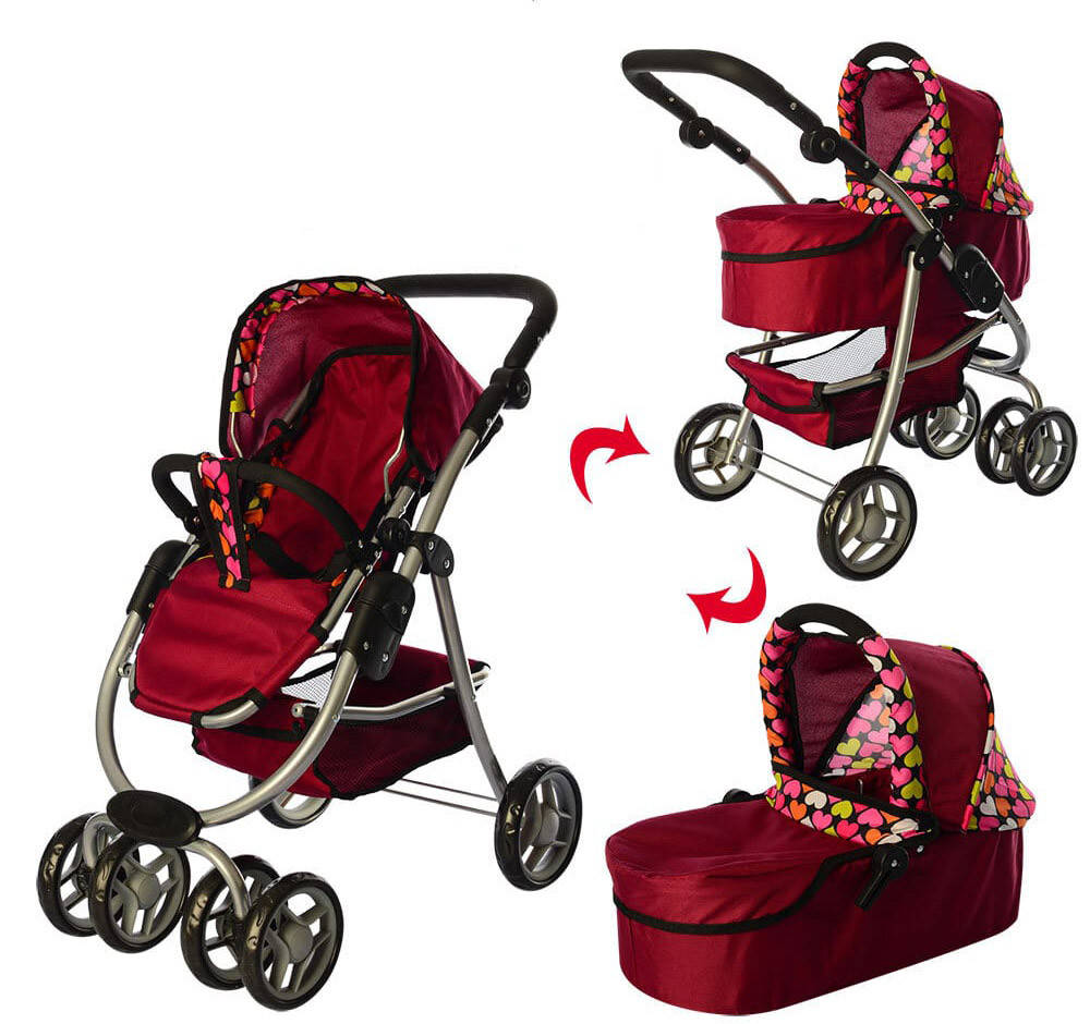 

Коляска 9662М для кукол нового "модульного" типа 4-в-1, бордовая, Бордовый