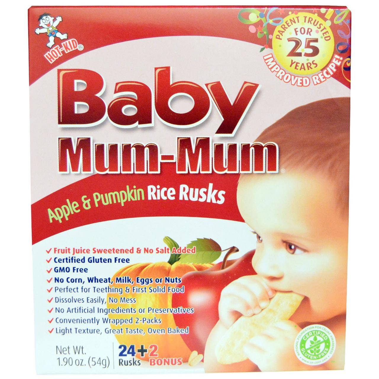 

Рисовые галеты с яблоком и тыквой, 24 сухарика, 50 г Hot Kid, Baby Mum-Mum