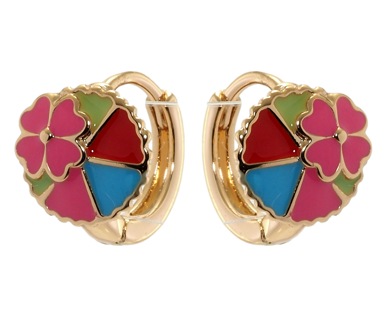 

Серьги детские Xuping Позолота 18K колечки "Цветочки покраска цветной эмалью"