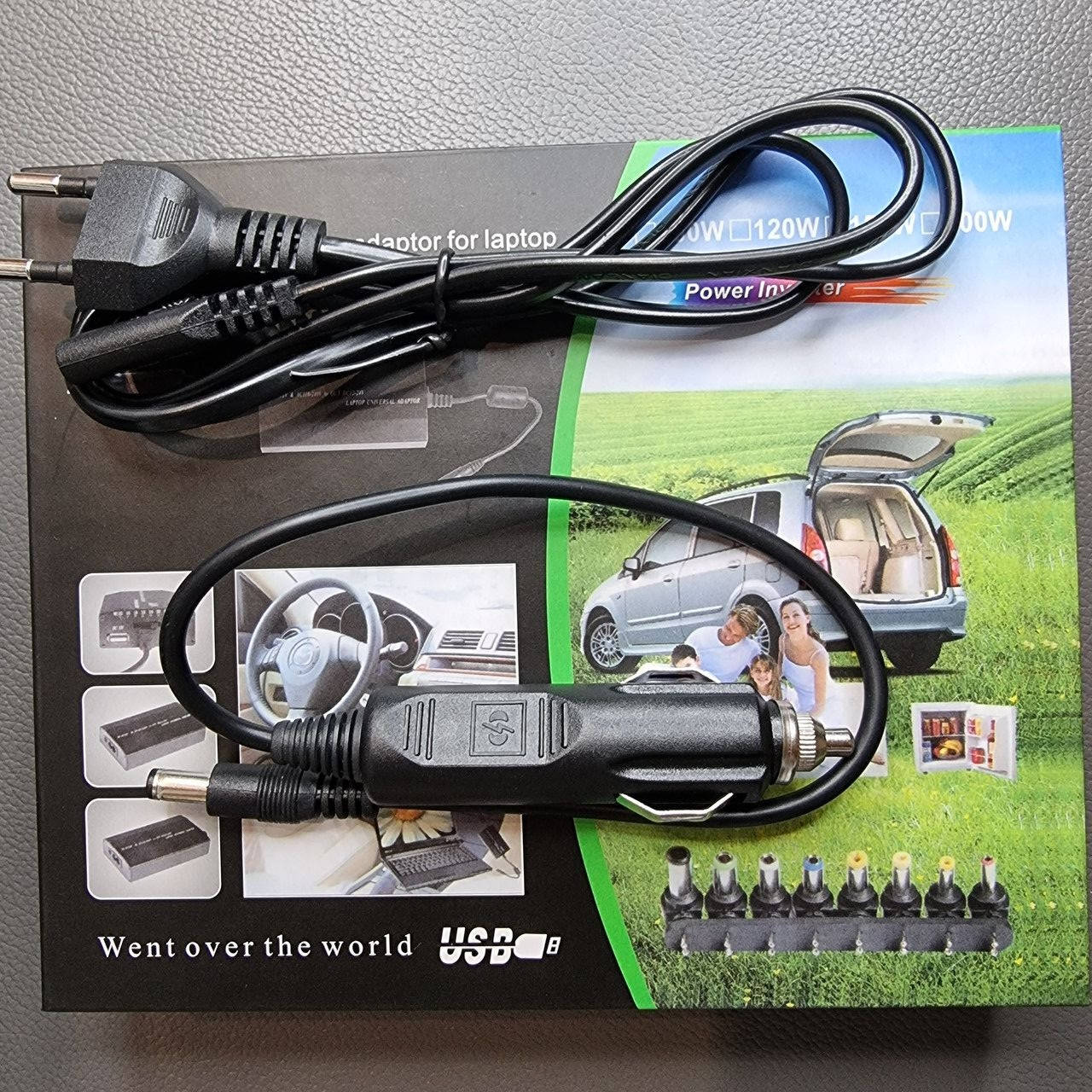 

Универсальное зарядное устройство для ноутбука от сети и от прикуривателя с 8-ю насадками DC12-24 100W