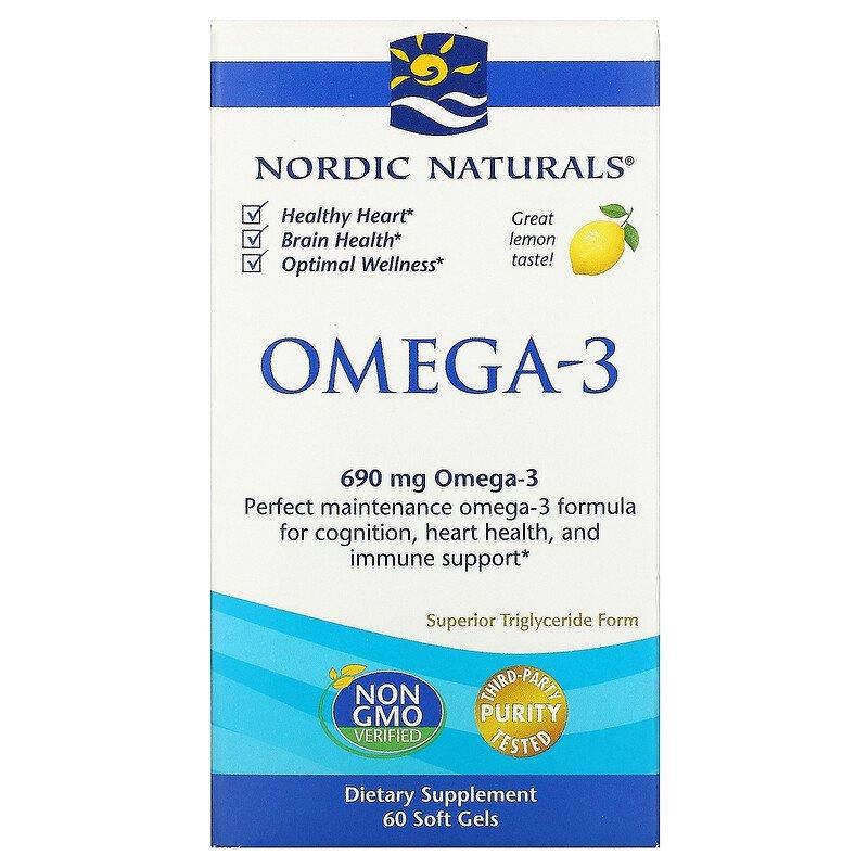 

Очищенный рыбий жир (лимон), Omega-3, Nordic Naturals, 690 мг, 60 капсул