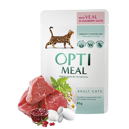 

Optimeal консервы для котов с телятиной в клюквенном соусе 85 г х 12 шт