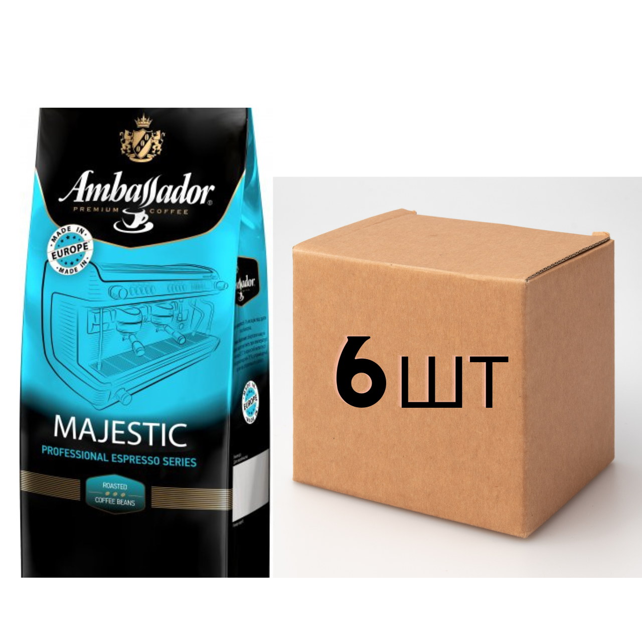 

Ящик кофе в зернах Ambassador Majestic 1 кг (в ящике 6шт)