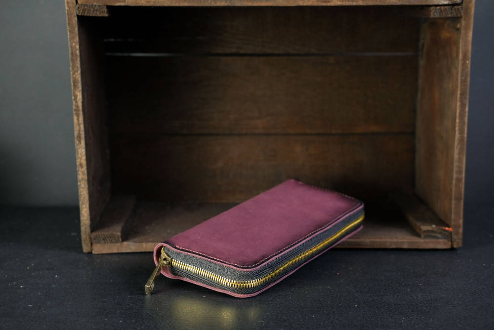 

Кожаный кошелек клатч на круговой молнии, натуральная кожа итальянский Краст, цвет Бордо