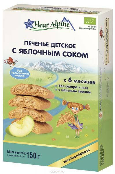 

Fleur Alpine Organic Детское печенье с яблочным соком 6м+ (150 г) 5412916940854