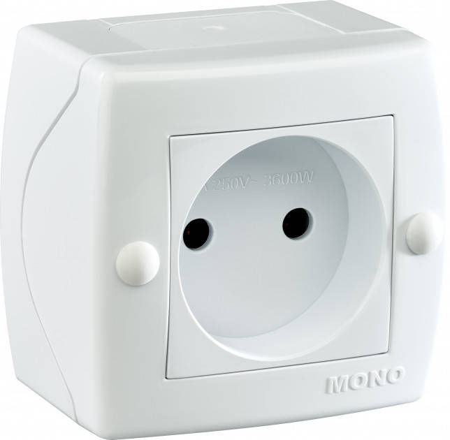 

Розетка накладная одинарная без заземления Mono Electric OCTANS белая