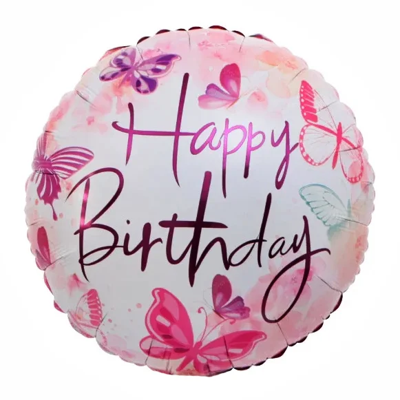

Фольгированный шарик КНР 18" (45 см) Круг Happy Birthday бабочки, Разные цвета