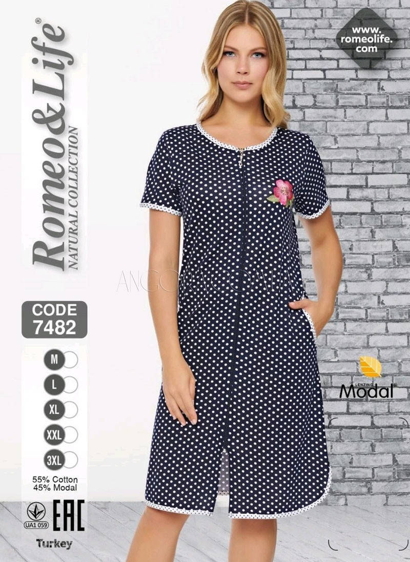 

Летний Трикотажный Халат Женский Молодежный Romeo&Life RL-7482 M, Синий