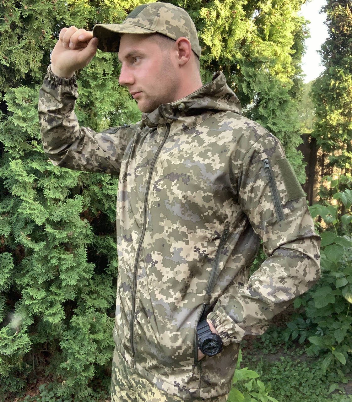 

Куртка летняя влагоустойчивая с капюшоном пиксель soft-shell, Куртка пиксель,Тактическая военная ветровка ВСУ, Песочный