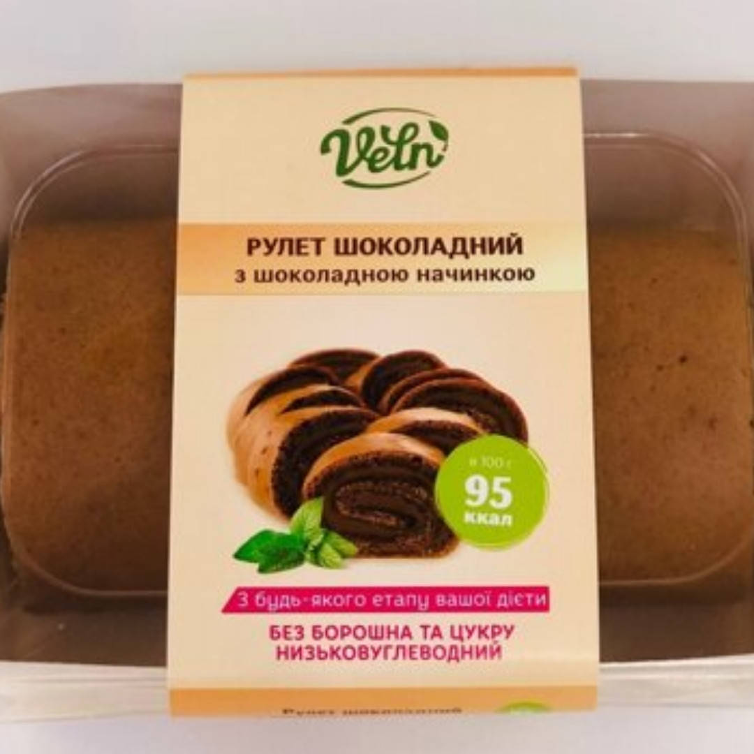 

Рулет шоколадний із шоколадною начинкою без цукру та борошна "VELN"/"ВЕЛН", 140 г, 140г
