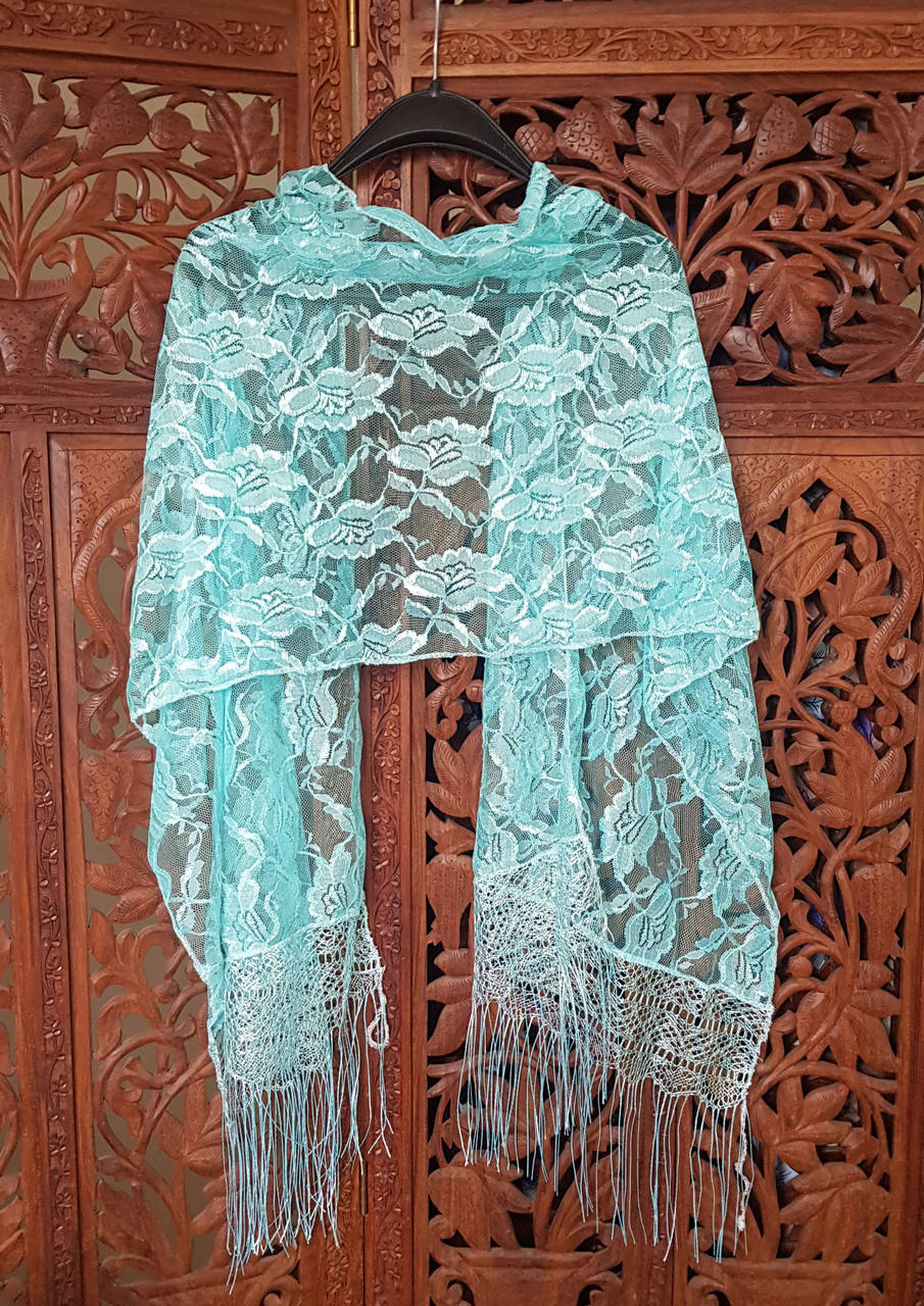 

Шарф ажурный женский легкий паутинка с бахромой Сетка Цветок, Бирюзовый