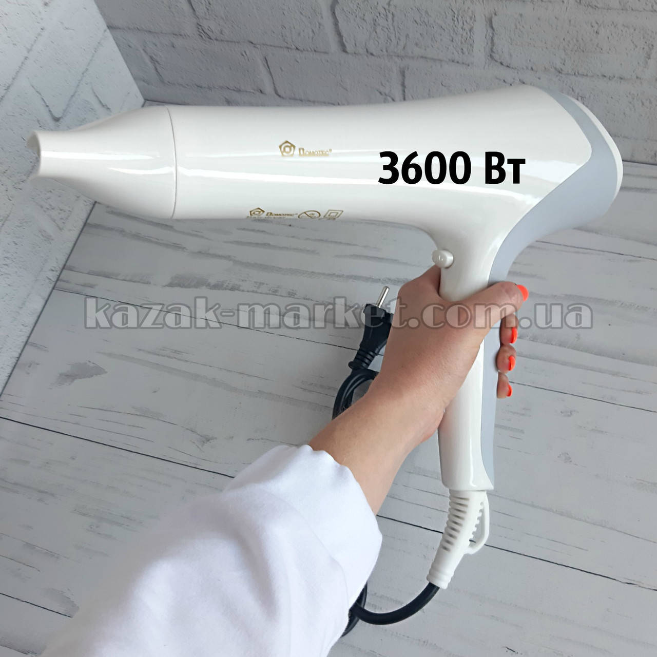 

Фен Domotec MS-0818 3600 Вт / Профессиональный фен для волос / Хороший мощный белый фен