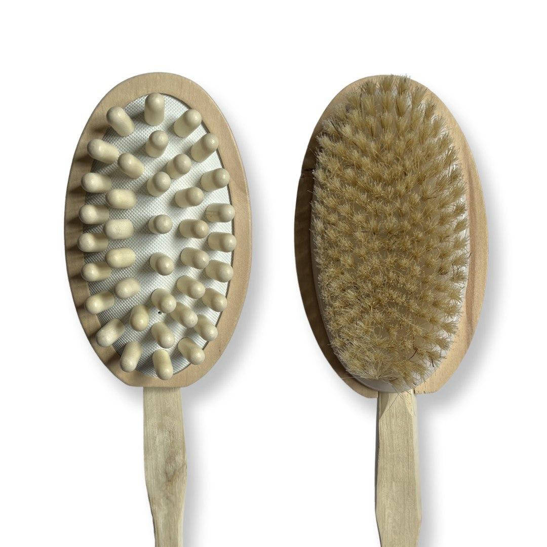 

Массажная антицеллюлитная щетка двойная деревянная для сухого массажа, Бежевый