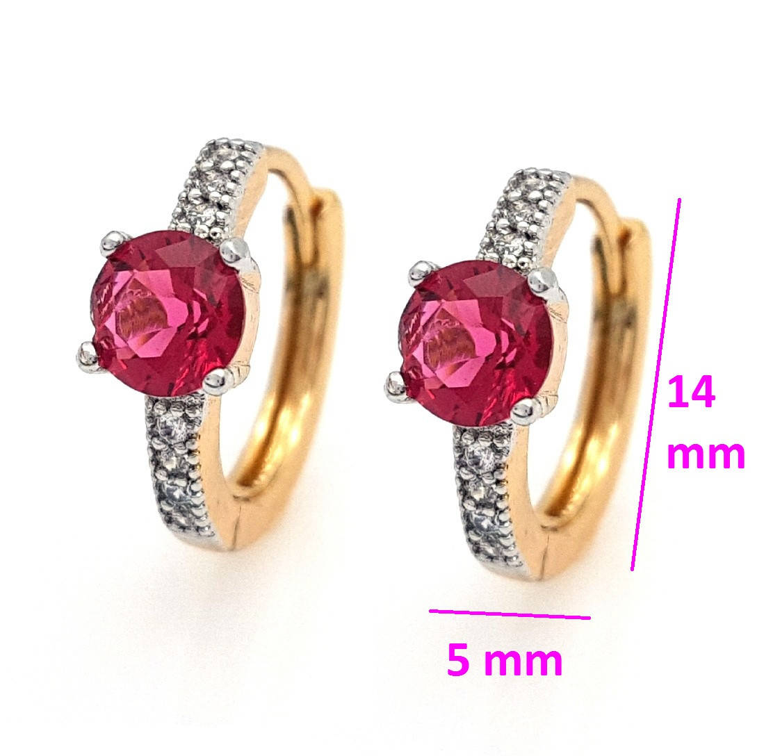 

Серьги кольца, с малиновым цирконием, позолота + родий, Xuping, 18К