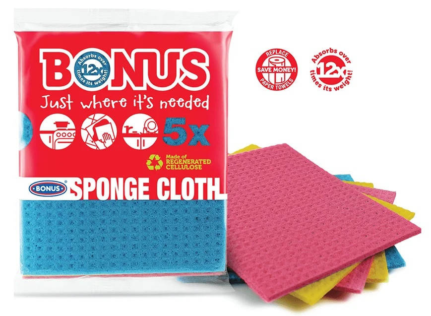 

Универсальные салфетки - мочалки целлюлозные Bonus B156 Sponge Cloth 5шт, Разные цвета