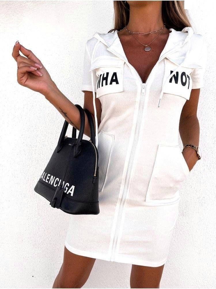 

Облегающее платье на молнии с капюшоном в спортивном стиле Белый, 46-48