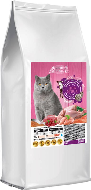 

Сухой корм Home Food для взрослых кошек Британской породы индейка-телятина (2 мяса) 1,6кг