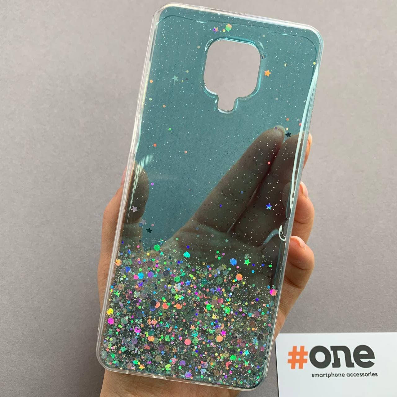 

Чехол для Xiaomi Redmi Note 9 Pro накладка блестящая со звездочками чехол на сяоми нот 9 про бирюзовый R5U
