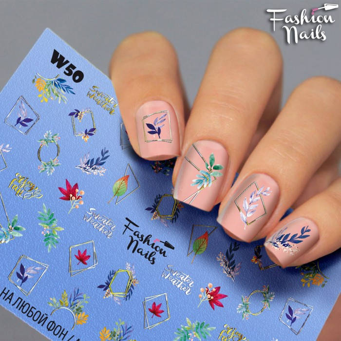 

Слайдер дизайн для ногтей Весна - наклейка на ногти Fashion nails - веточки, листики, бутончики, цветочки, Разные цвета