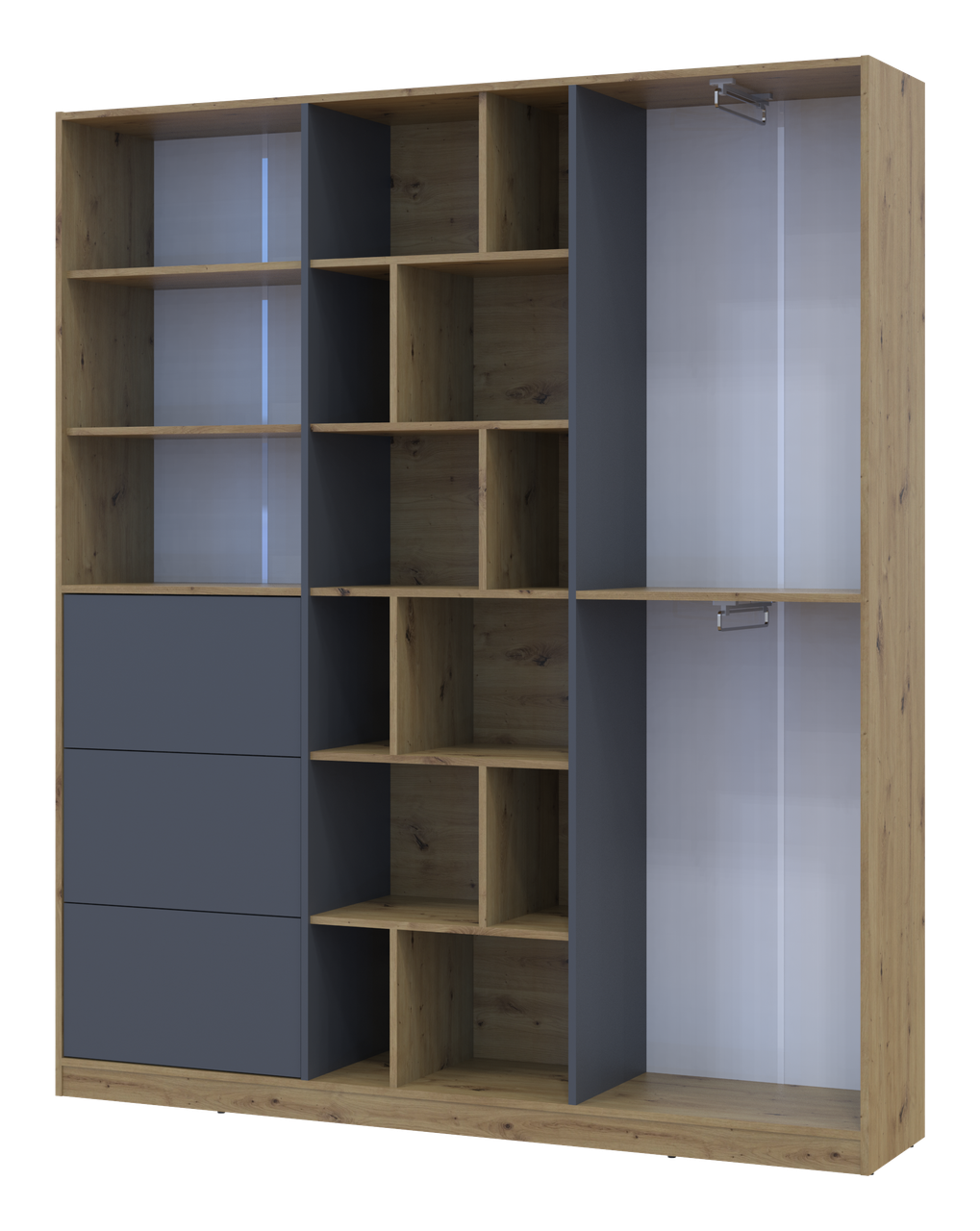 Шафа для одягу Doros Морган Дуб Артізан/Графіт ДСП/Шухляди 180х38.5х210 (42002256) 4