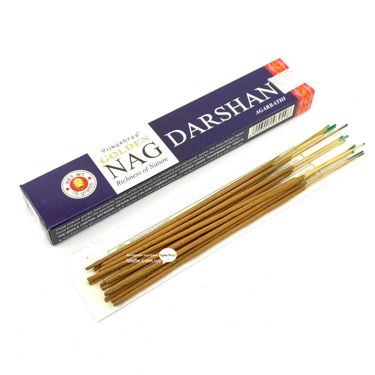 

Благовоние Golden Nag Darshan Vijayshree 15 грамм. Аромапалочки Даршан (32602)