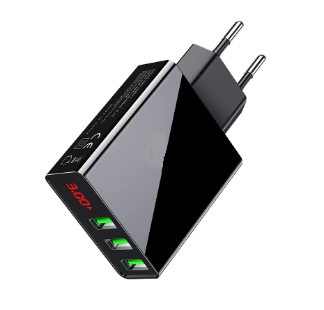 

Быстрая зарядка для USB-устройств с LED дисплеем, 3 порта 3А