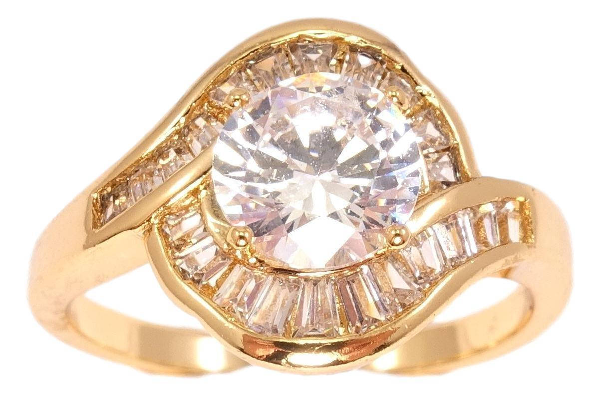 

Кольцо Xuping Позолота 18K "Плавные линии с инкрустацией овивающие крупный кристалл" р.17.5,18,18.5