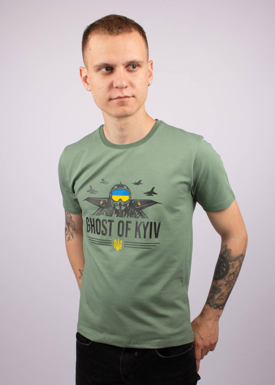 

Футболка для мальчика 13 лет однотонная хлопковая Призрак Киева, зеленая