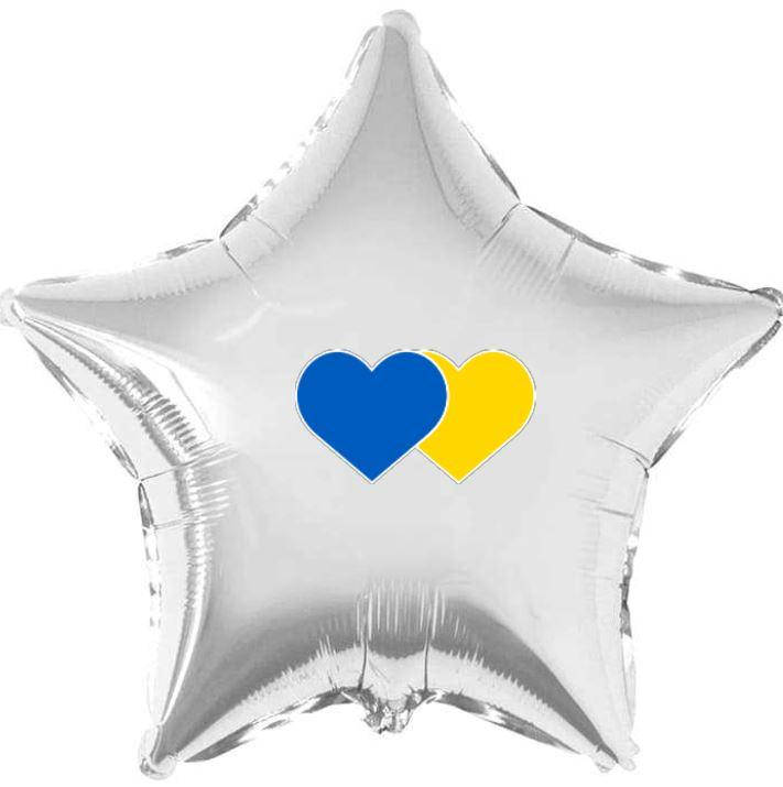 

Патриотическая наклейка "Сердца Украины: желтое и голубое" на шар 18", Разные цвета