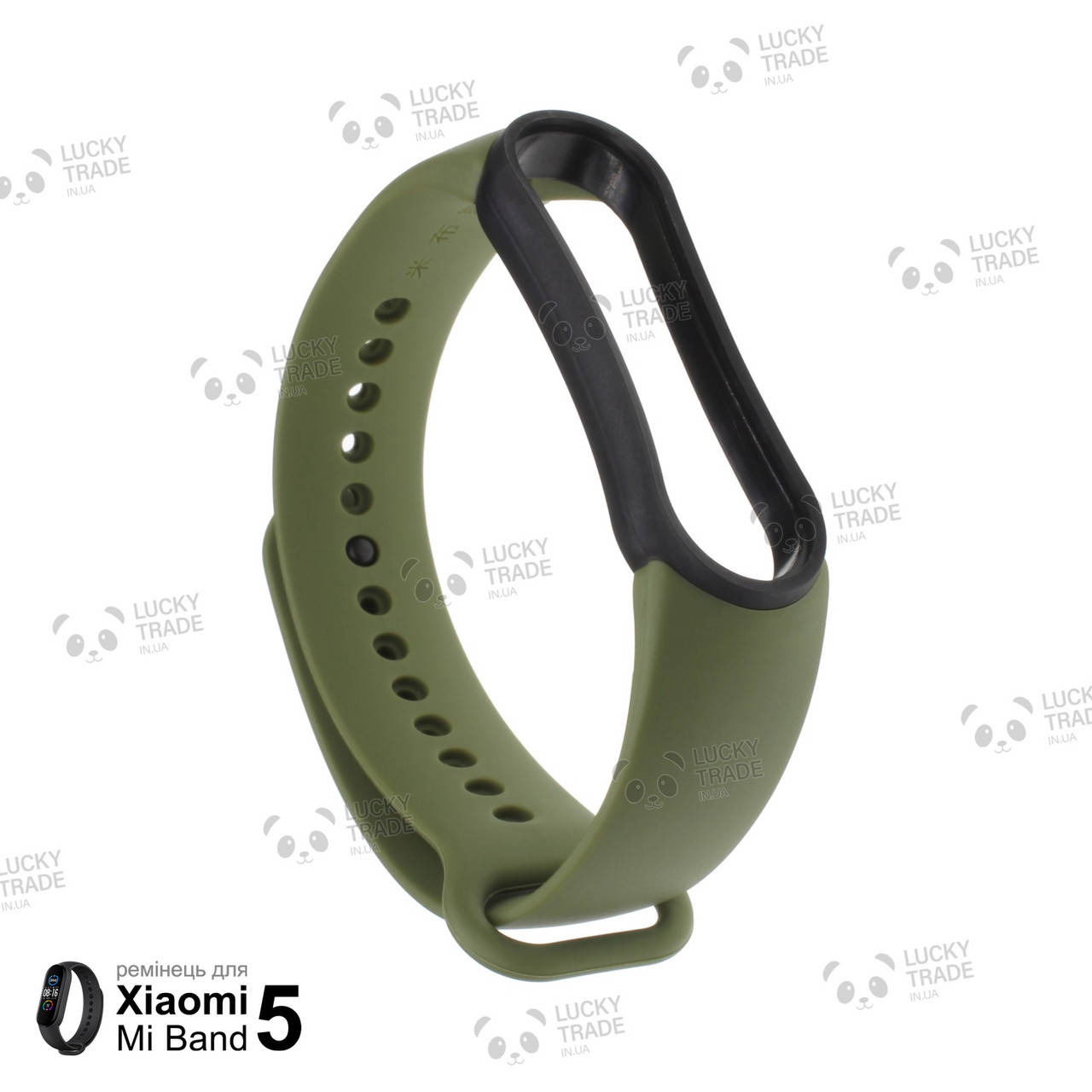 

Ремешок Xiaomi Mi Band 5 силиконовый двухцветный браслет с рамкой miband Хаки / Черный [1011]